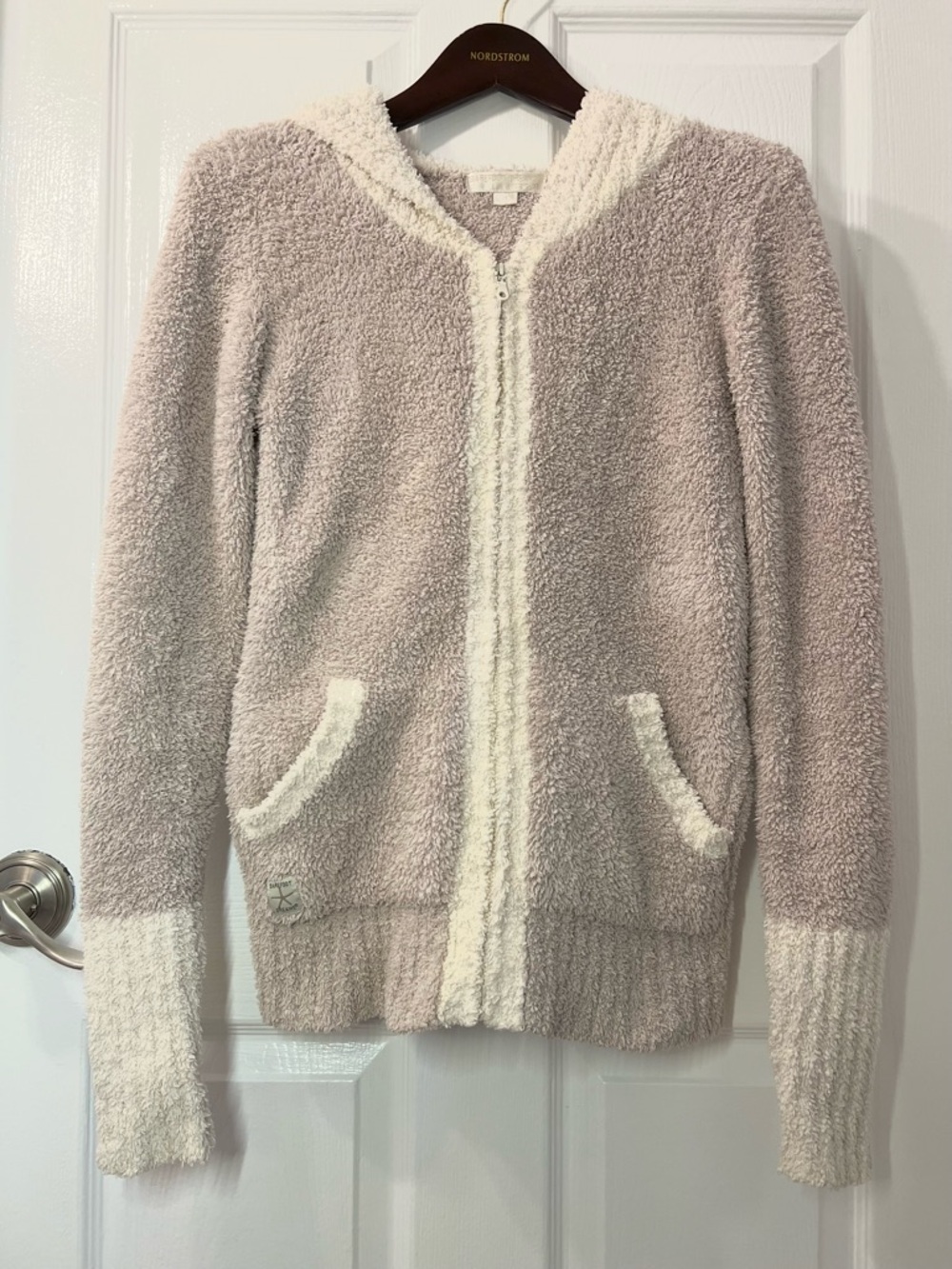 Barefoot Dreams CozyChic Beige Cream Full Zip-Up Hoodie Jacket Size Medium